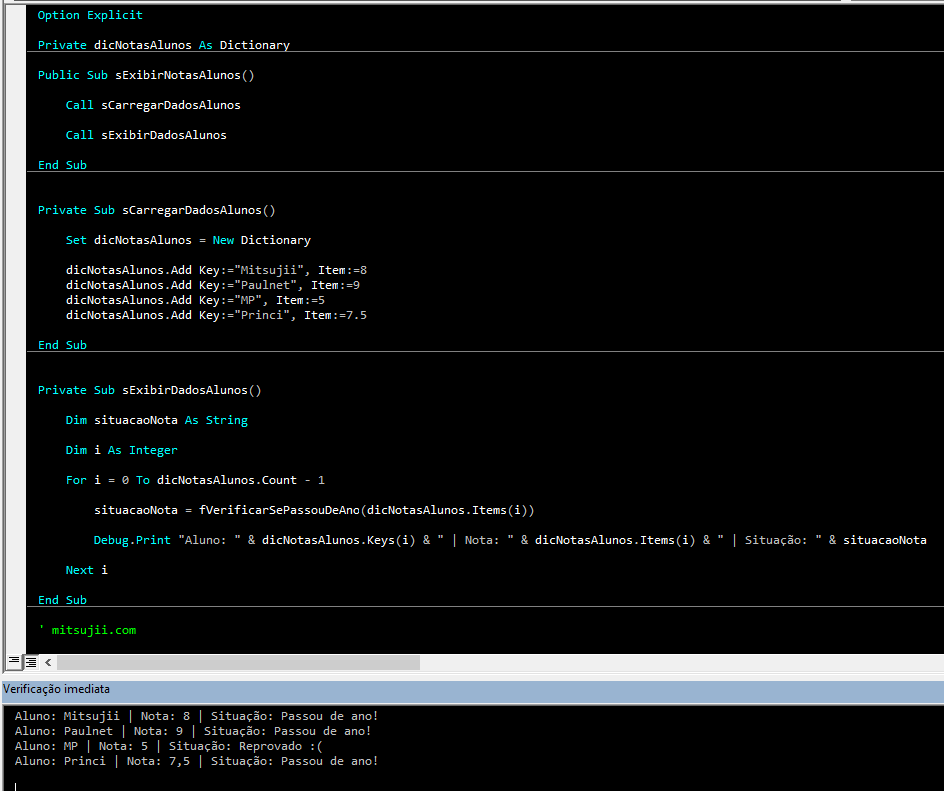 Continuação do exemplo anterior de VBA, com uma nova função no meio do código.